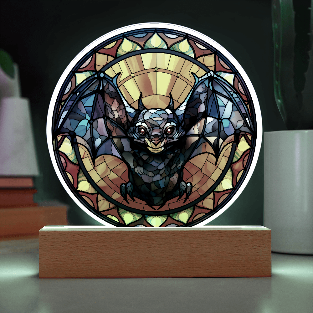 Flying Bat Stained Glass Circle Acrylic Plaque